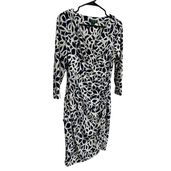 Lauren Ralph Lauren Womens Faux Wrap Navy White Patterned Dress 3/4 Sleeves Sz 6 - Picture 3 of 9
